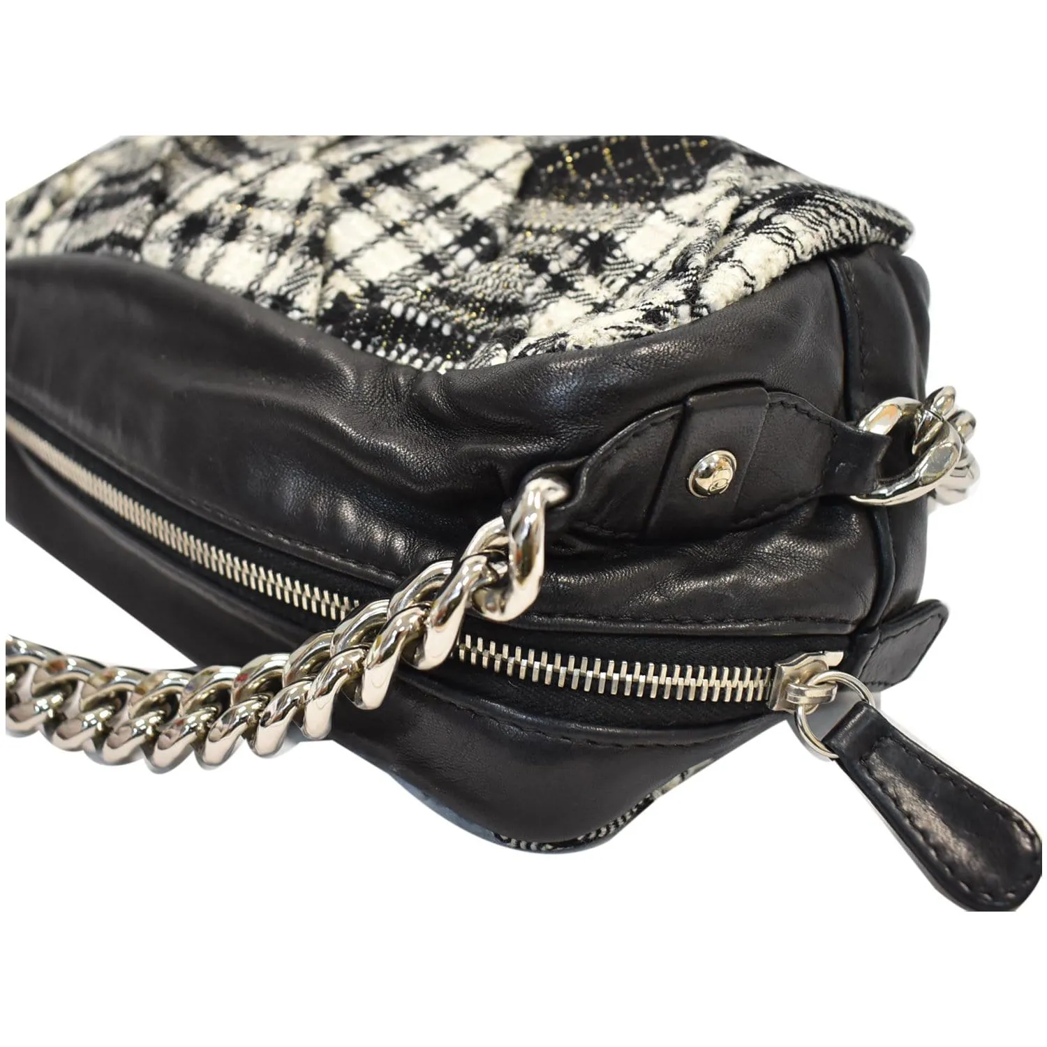 CHANEL Twisted Zipper Tweed Leather Shoulder Bag Black