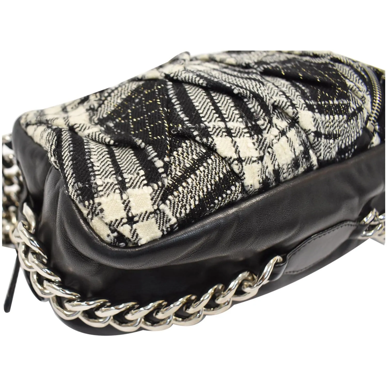 CHANEL Twisted Zipper Tweed Leather Shoulder Bag Black