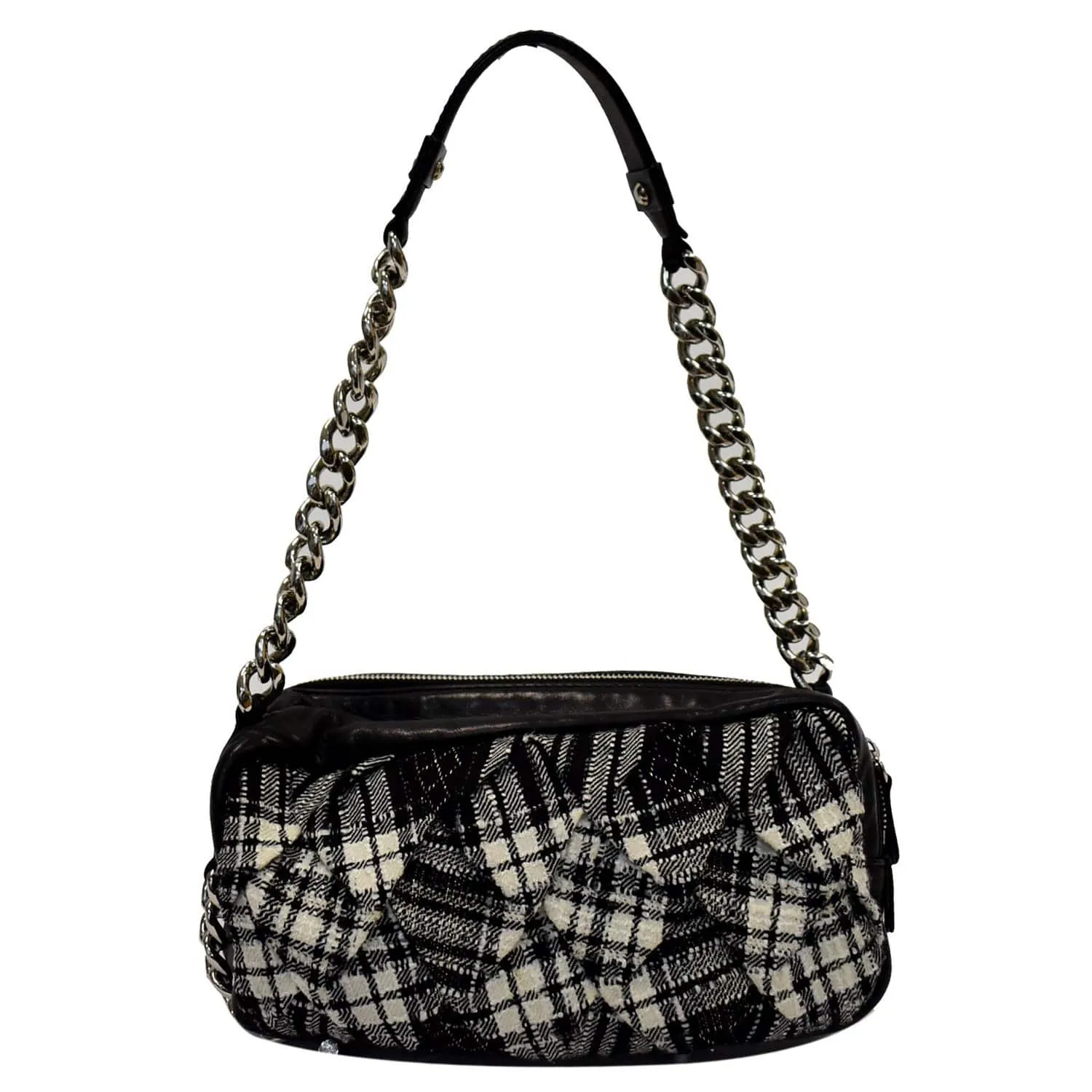 CHANEL Twisted Zipper Tweed Leather Shoulder Bag Black