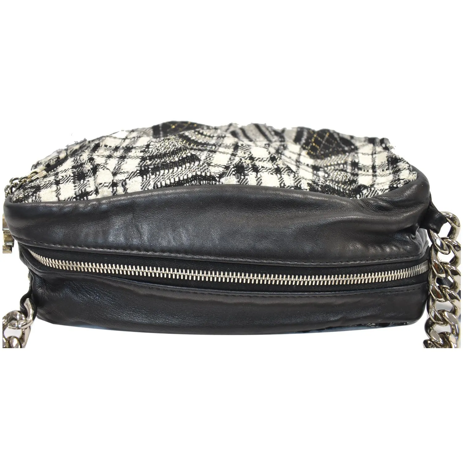 CHANEL Twisted Zipper Tweed Leather Shoulder Bag Black