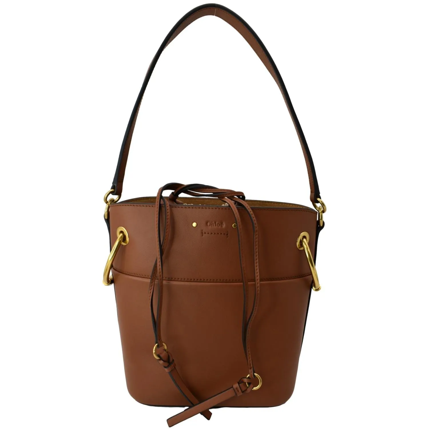 CHLOE Roy Small Calfskin Leather Bucket Shoulder Bag Brown