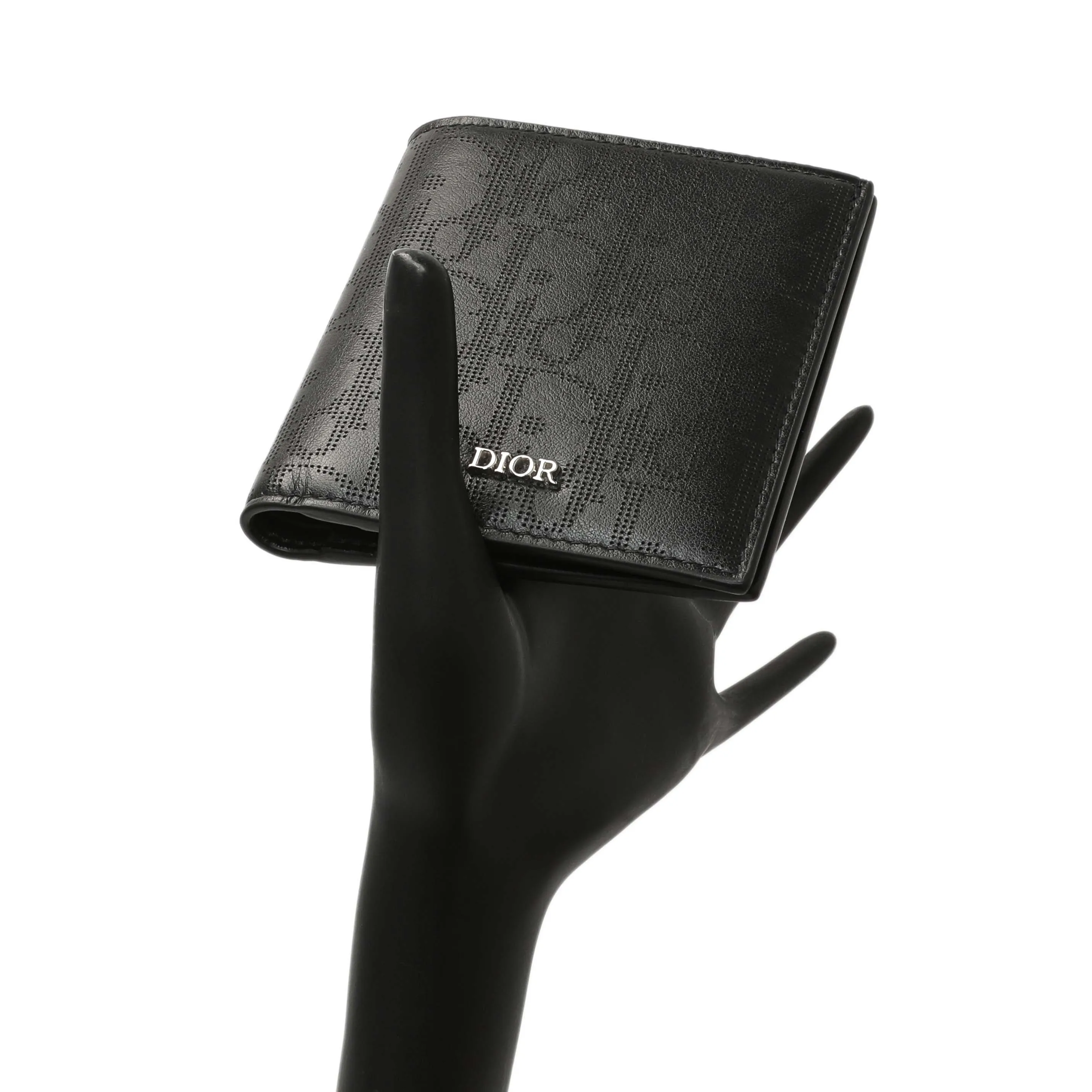 Christian Dior Black Calfskin Perforated Oblique Vertical Card Holder