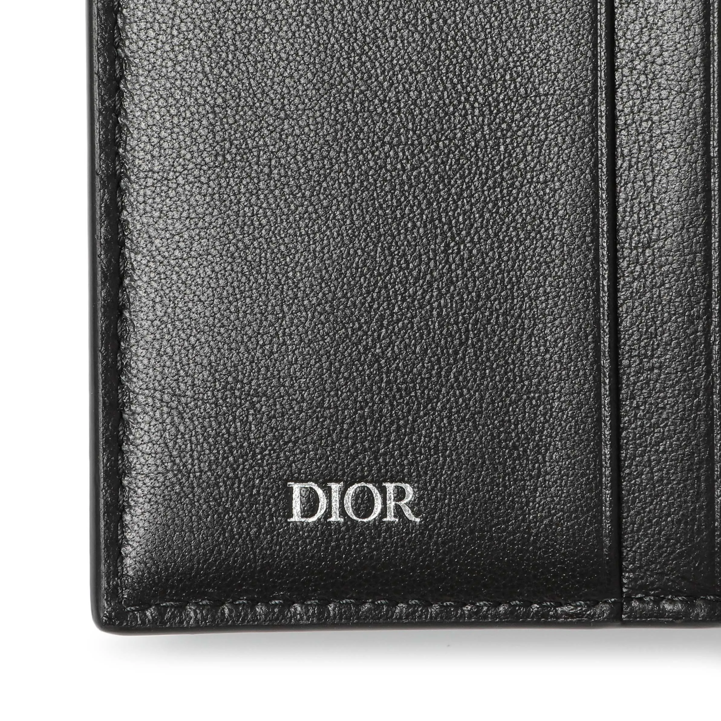 Christian Dior Black Calfskin Perforated Oblique Vertical Card Holder