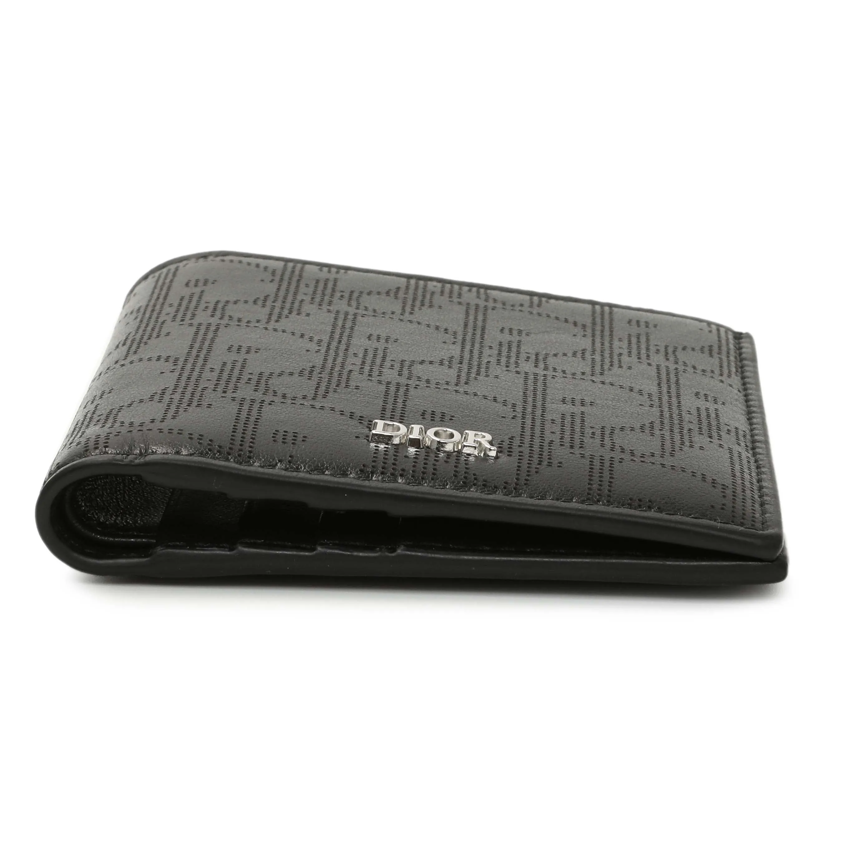 Christian Dior Black Calfskin Perforated Oblique Vertical Card Holder