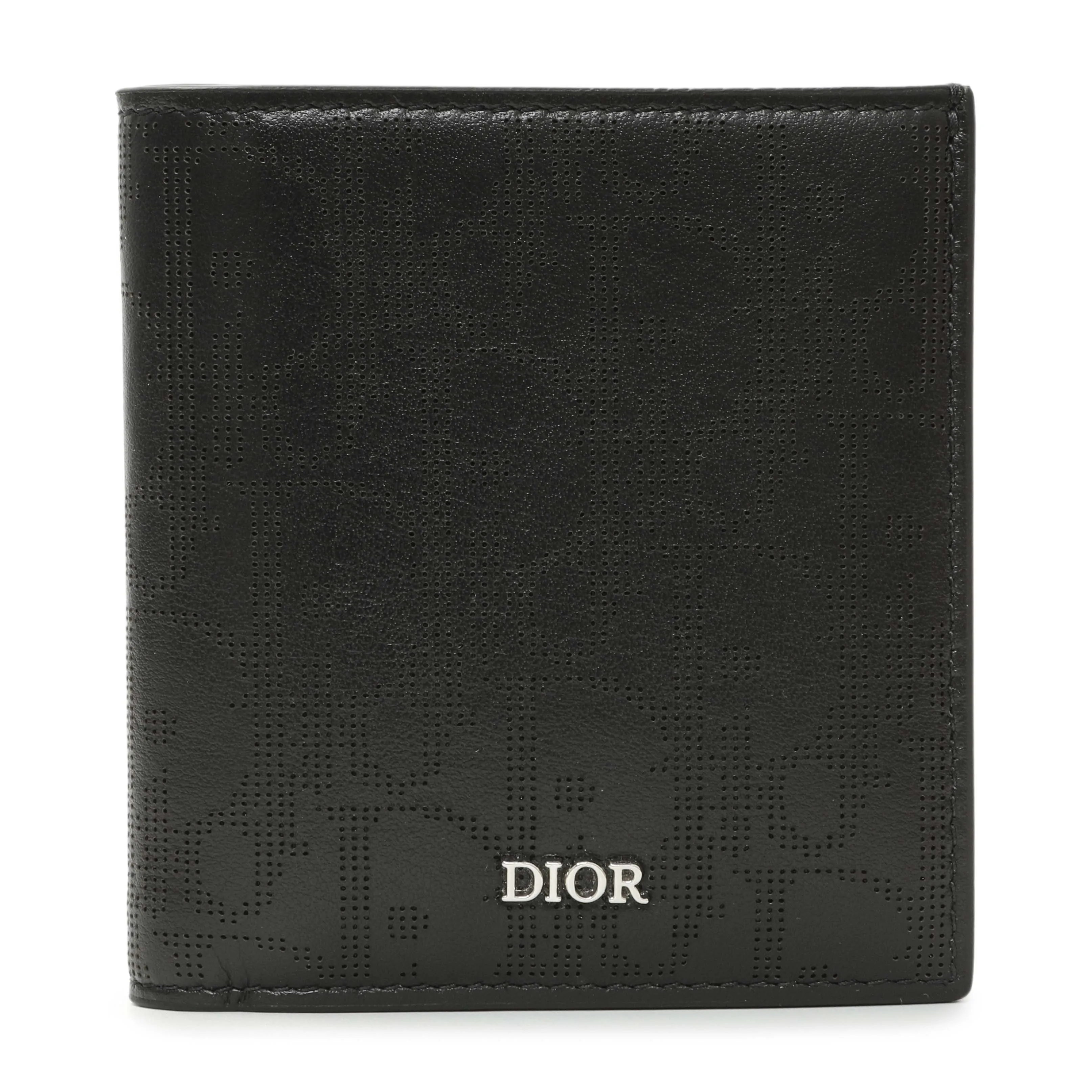 Christian Dior Black Calfskin Perforated Oblique Vertical Card Holder