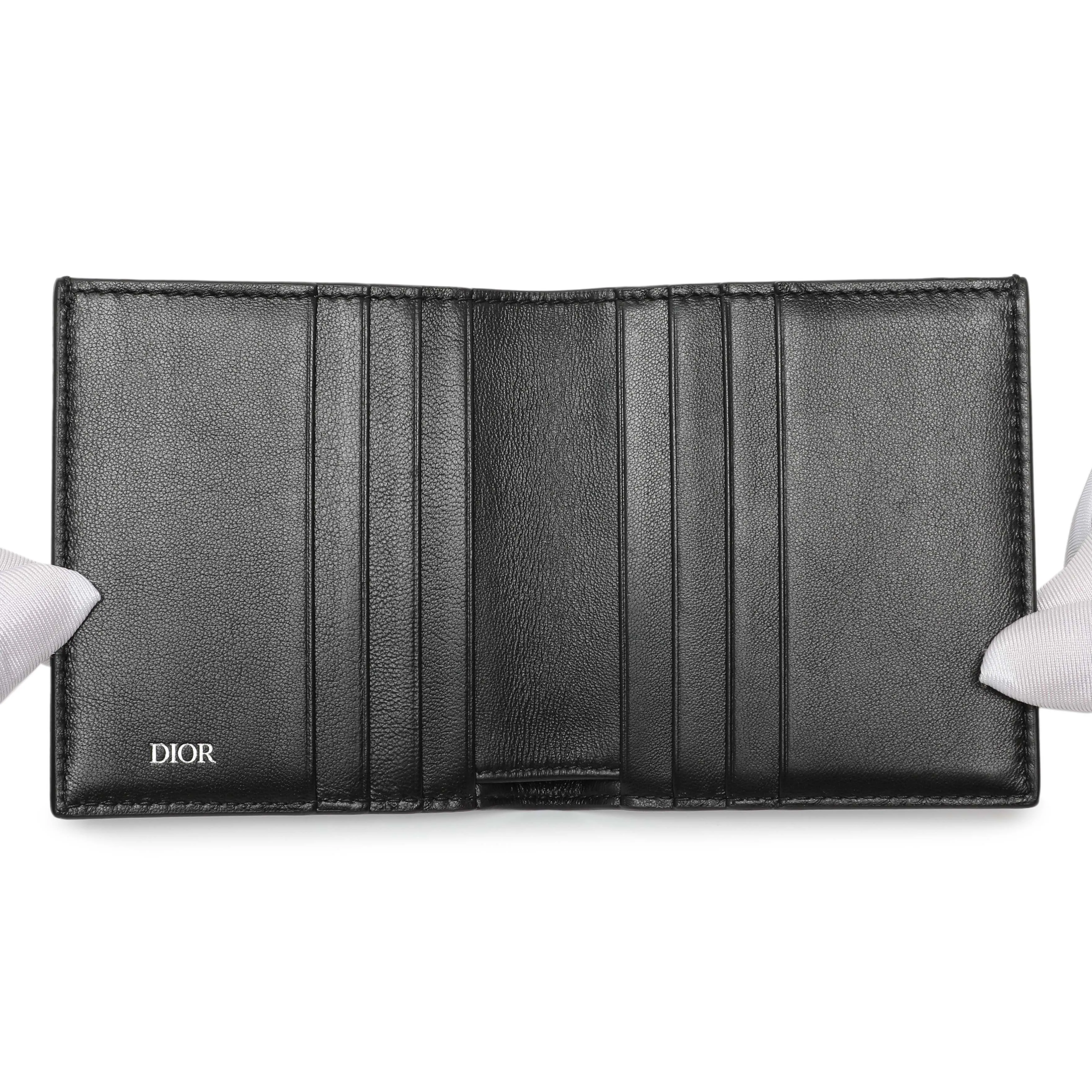 Christian Dior Black Calfskin Perforated Oblique Vertical Card Holder