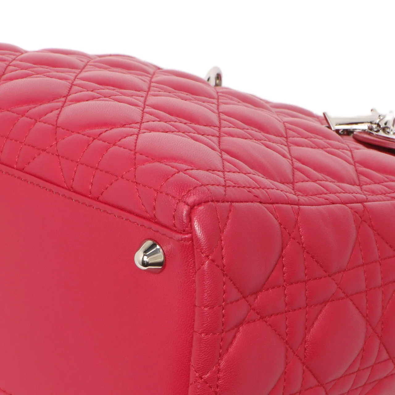 Christian Dior Fuchsia Lambskin Cannage Large Lady Dior