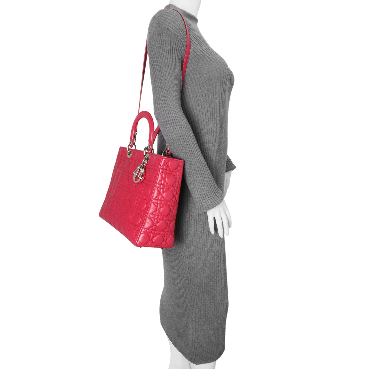 Christian Dior Fuchsia Lambskin Cannage Large Lady Dior
