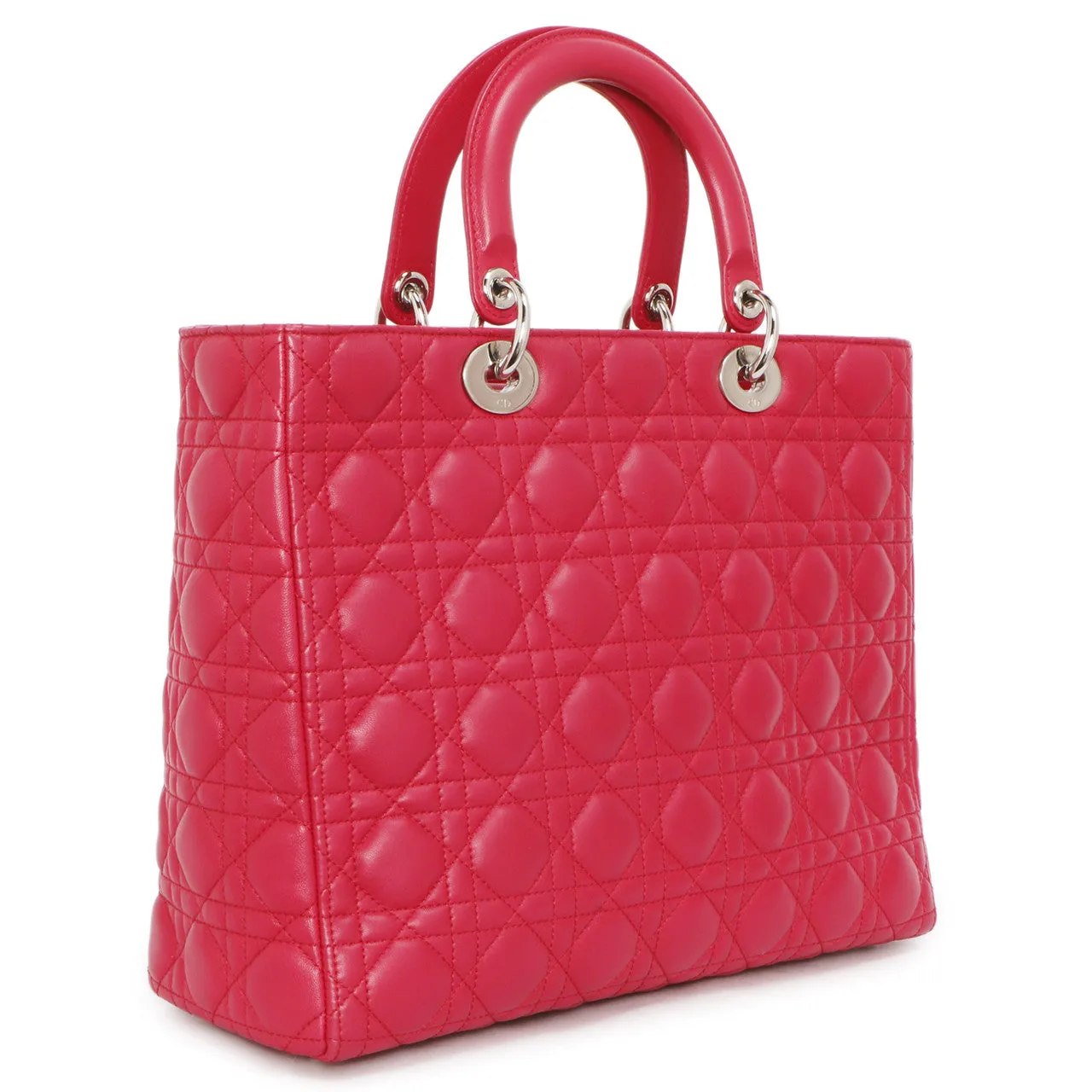 Christian Dior Fuchsia Lambskin Cannage Large Lady Dior