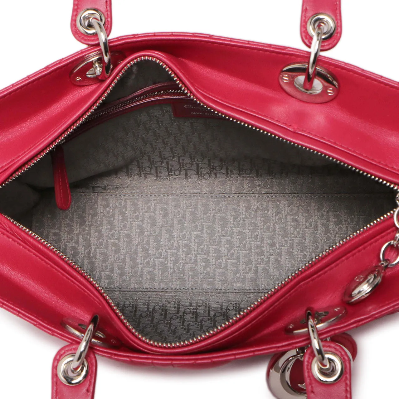 Christian Dior Fuchsia Lambskin Cannage Large Lady Dior