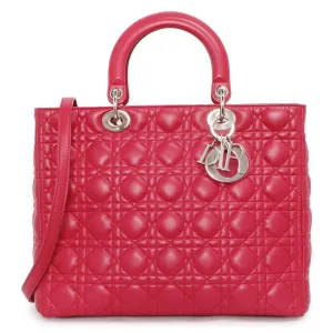 Christian Dior Fuchsia Lambskin Cannage Large Lady Dior