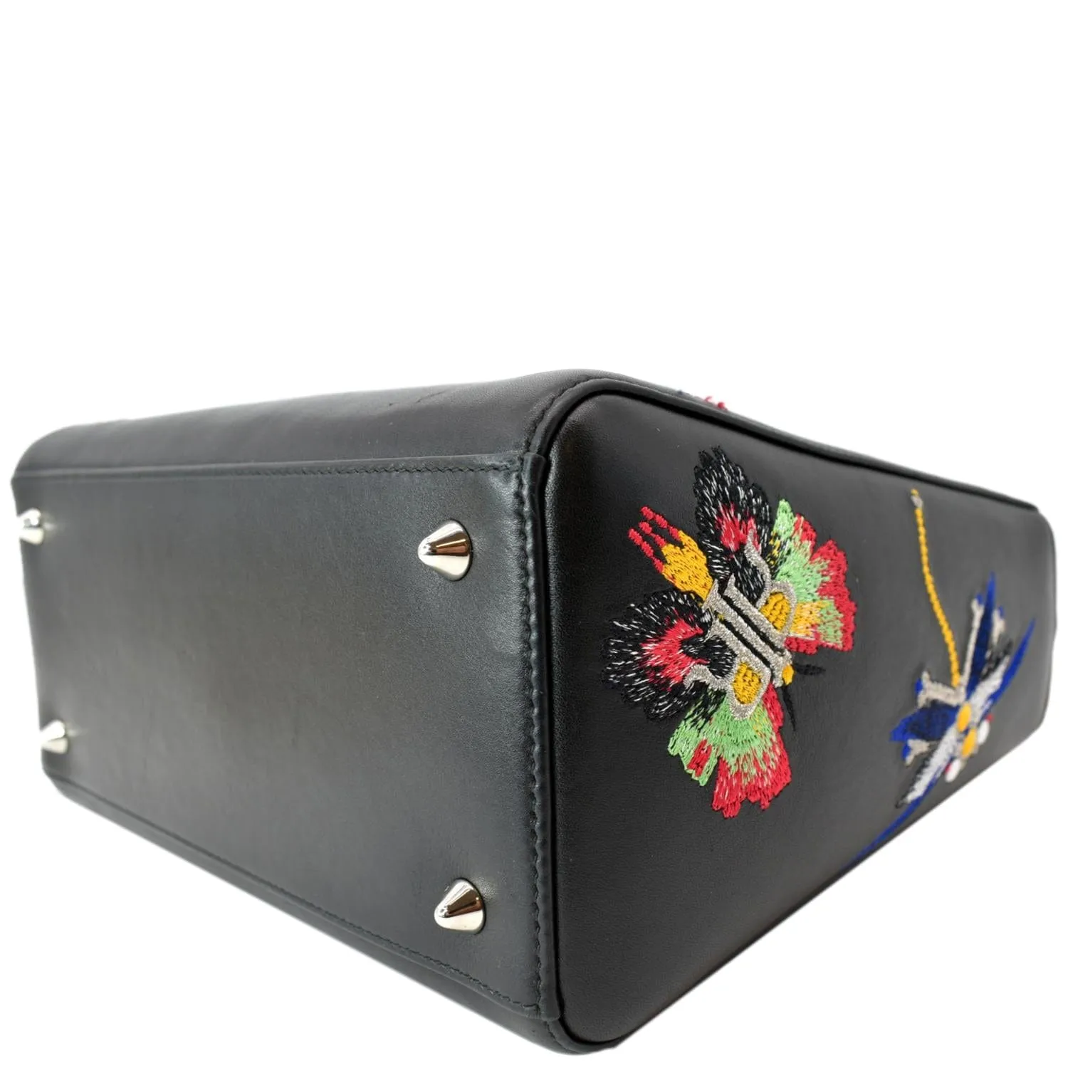 CHRISTIAN DIOR Lady Dior Embroidered Calfskin Shoulder Bag Black