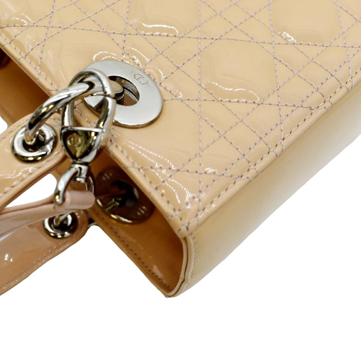 CHRISTIAN DIOR Medium Lady Dior Cannage Lambskin Leather Shoulder Bag Yellow