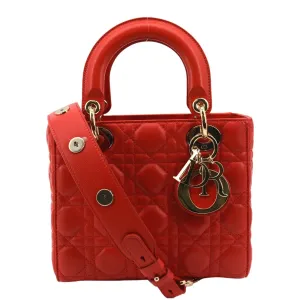 CHRISTIAN DIOR MY ABCDior Small Cannage Lambskin Leather Shoulder Bag Red