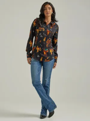 CL112339549-Shirt Ladies L/S Black w/Saddles