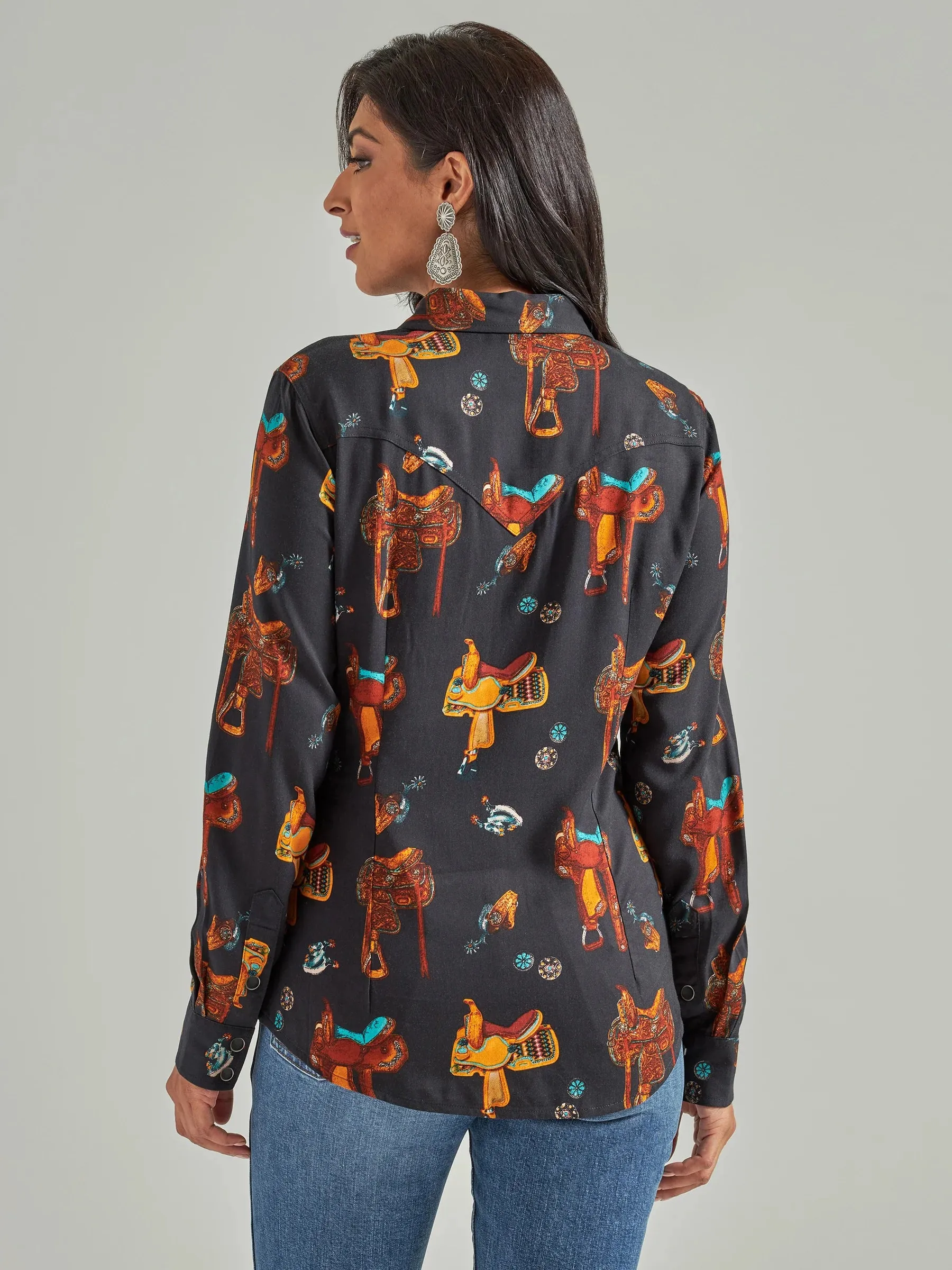 CL112339549-Shirt Ladies L/S Black w/Saddles