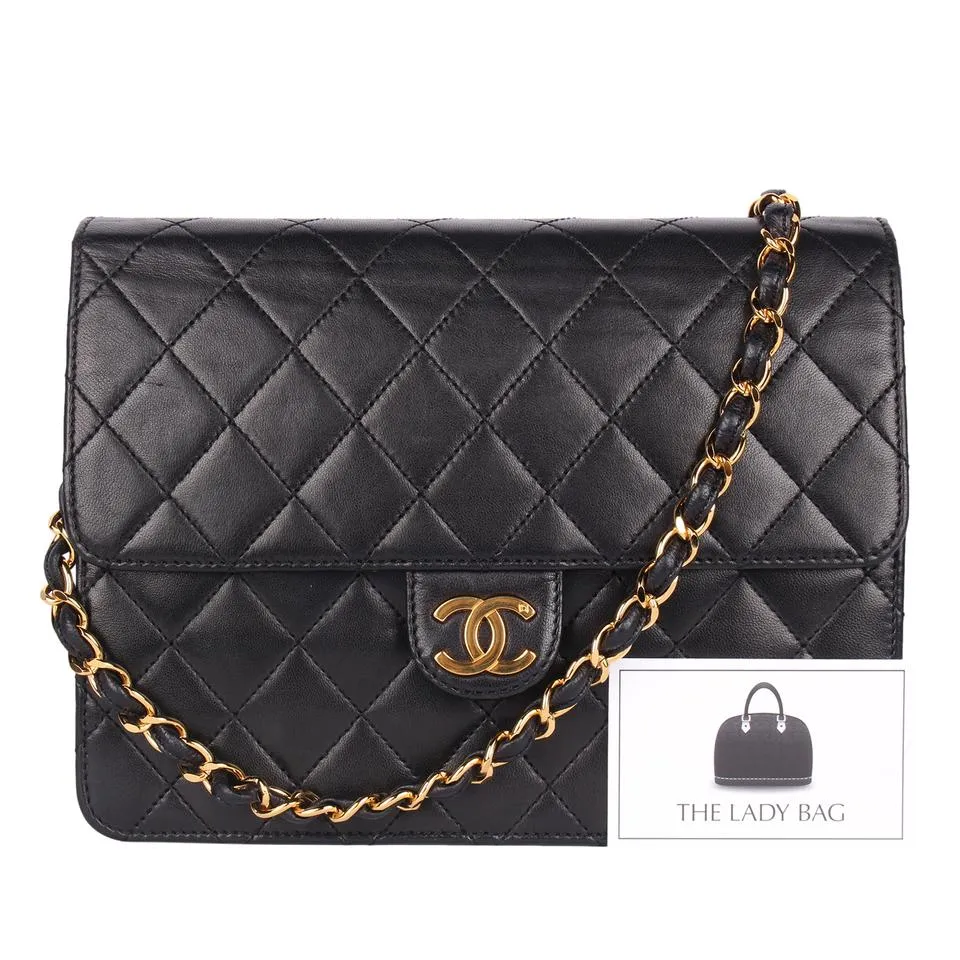 Classic Front Flap Leather Shoulder Bag Black