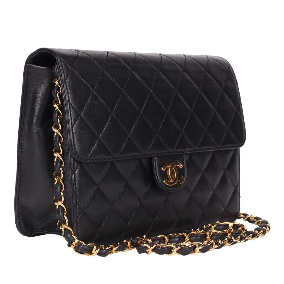 Classic Front Flap Leather Shoulder Bag Black