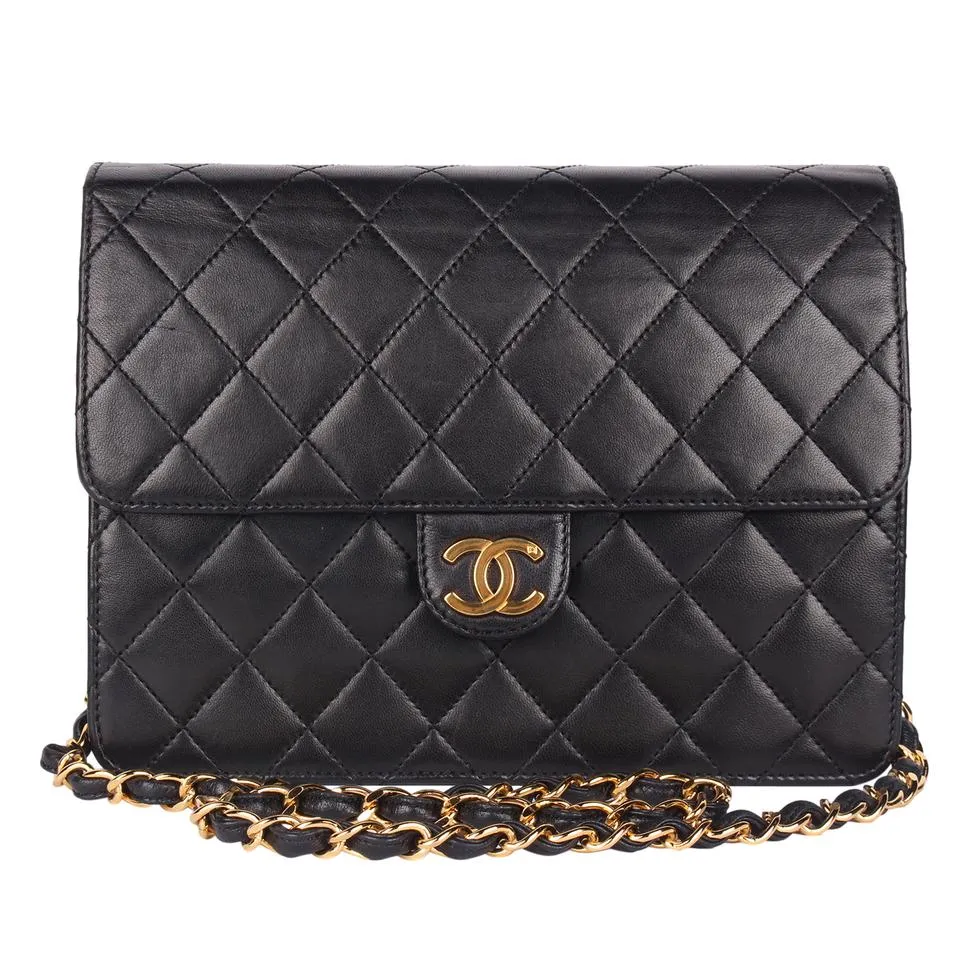Classic Front Flap Leather Shoulder Bag Black