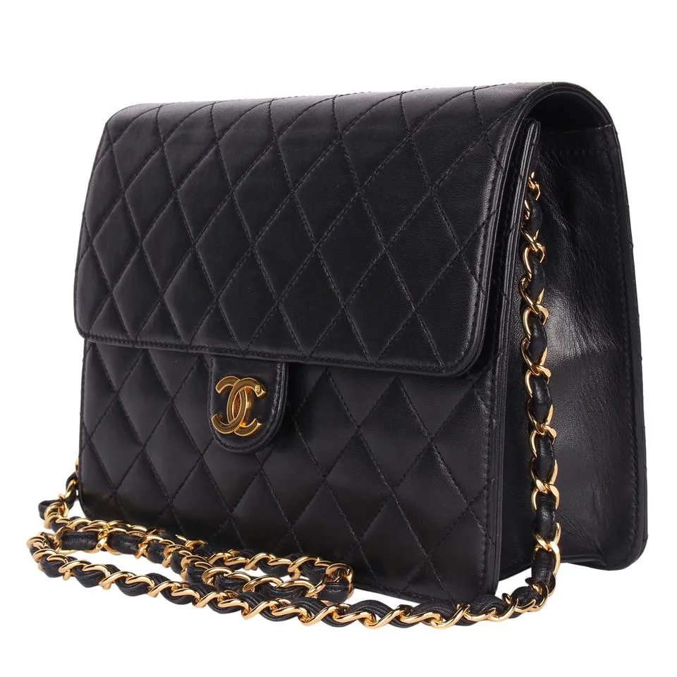 Classic Front Flap Leather Shoulder Bag Black
