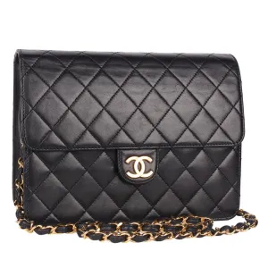 Classic Front Flap Leather Shoulder Bag Black