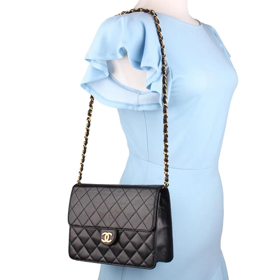 Classic Front Flap Leather Shoulder Bag Black