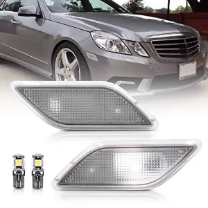 Clear Lens Front Bumper Side Marker Lights Lamp Housing for 2010-2013 Mercedes-Benz W212 E-Class Pre-LCI E350 E550 E63 AMG Sedan/Wagon Driver Fender Sidemarker OEM Lamps Replacements