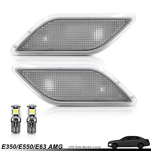 Clear Lens Front Bumper Side Marker Lights Lamp Housing for 2010-2013 Mercedes-Benz W212 E-Class Pre-LCI E350 E550 E63 AMG Sedan/Wagon Driver Fender Sidemarker OEM Lamps Replacements