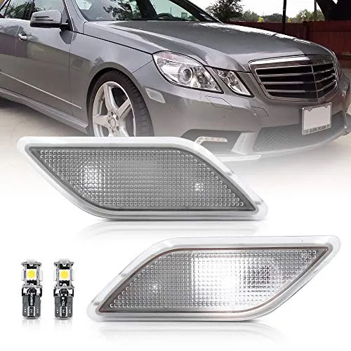 Clear Lens Front Bumper Side Marker Lights Lamp Housing for 2010-2013 Mercedes-Benz W212 E-Class Pre-LCI E350 E550 E63 AMG Sedan/Wagon Driver Fender Sidemarker OEM Lamps Replacements