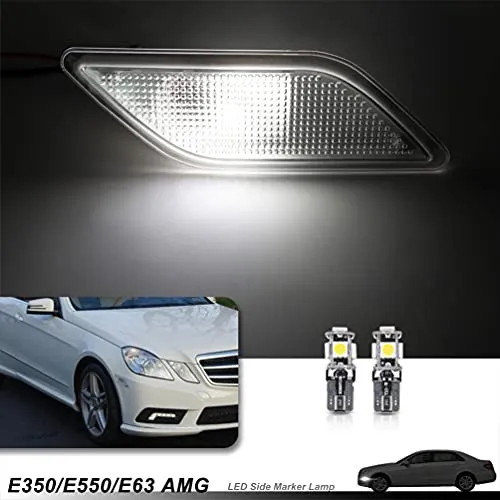 Clear Lens Front Bumper Side Marker Lights Lamp Housing for 2010-2013 Mercedes-Benz W212 E-Class Pre-LCI E350 E550 E63 AMG Sedan/Wagon Driver Fender Sidemarker OEM Lamps Replacements