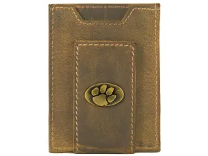 Clemson Tigers Vintage Tan Leather Magnetic Front Pocket Wallet