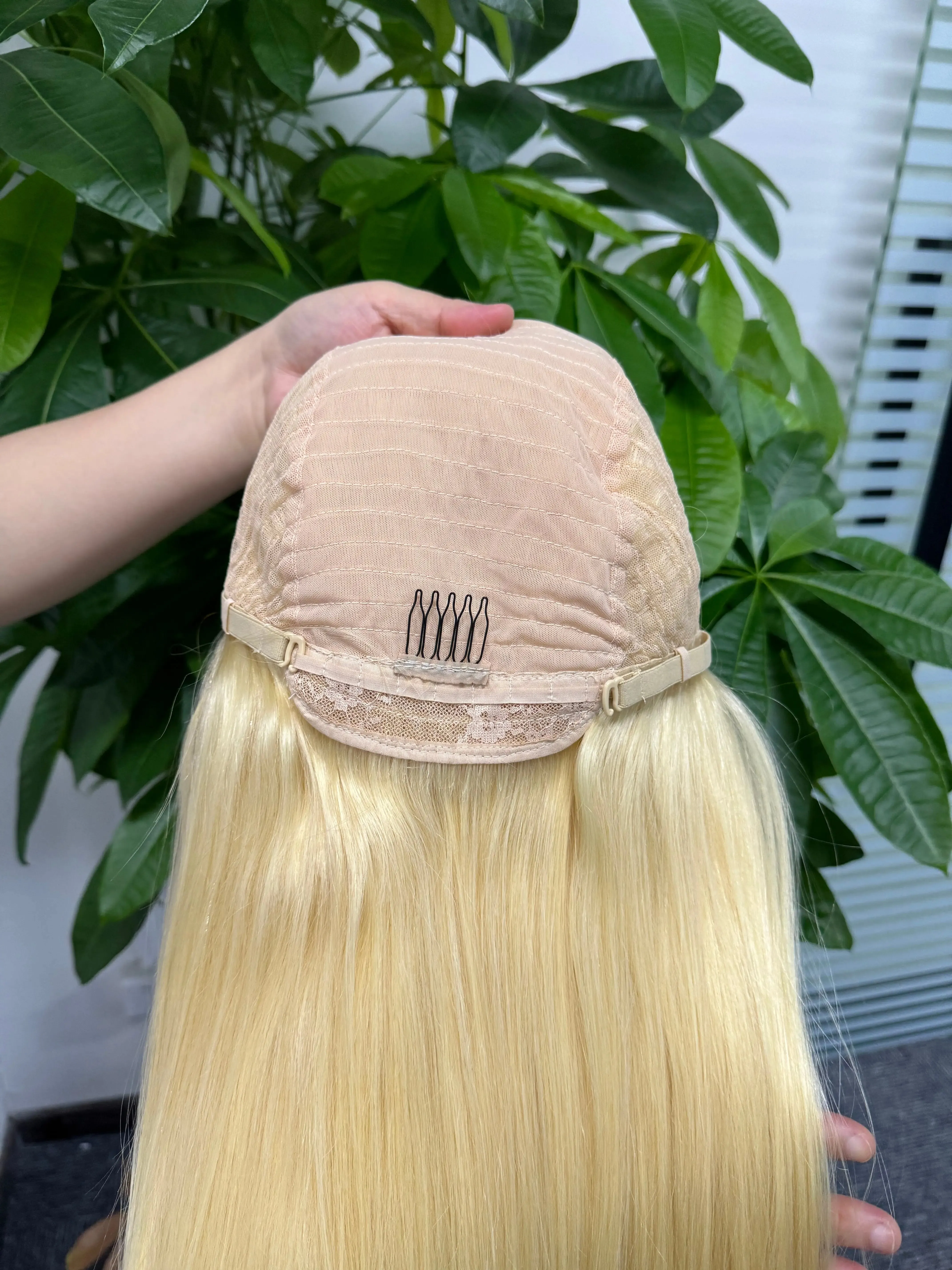 Closure Wig 4x4 Blonde Color 613# Straight Lace Wig 100% Real Human Hair Malaysian Machine Weft