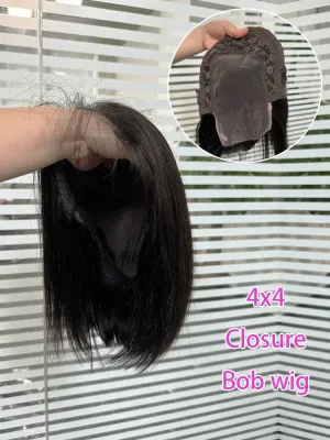 Closure Wig 4x4 Straight Bob Lace Wig 100% Brazilian Virgin Human Hair Transparent Lace