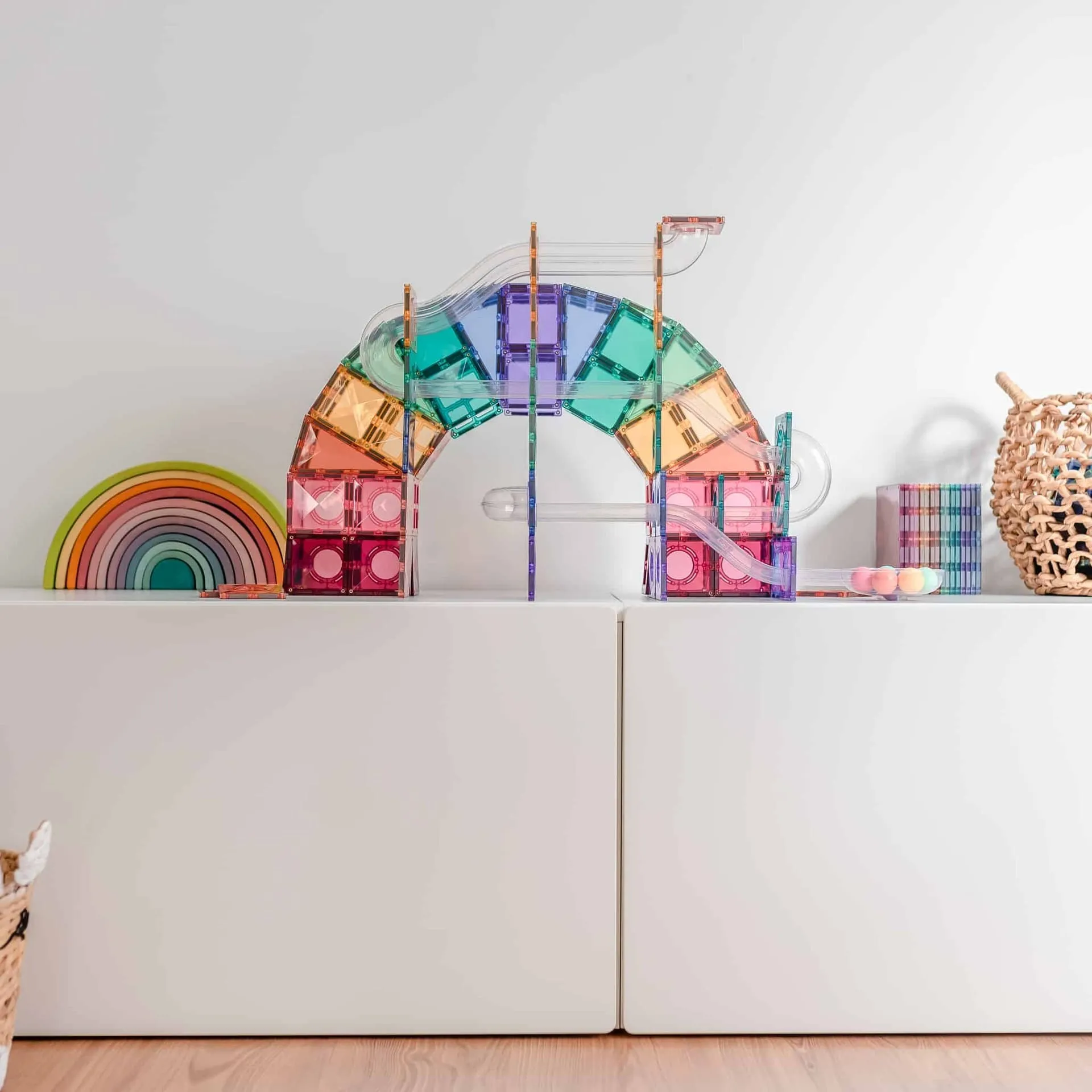 Connetix Magnetic Tiles Pastel Ball Run Pack 106 Pieces