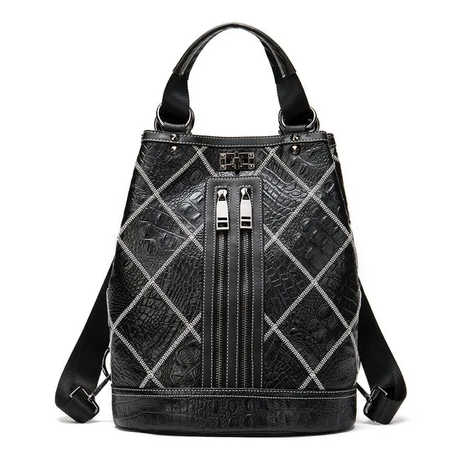 Convertible Embossed Leather Backpack Shoulder Bag for Women, 13 inches