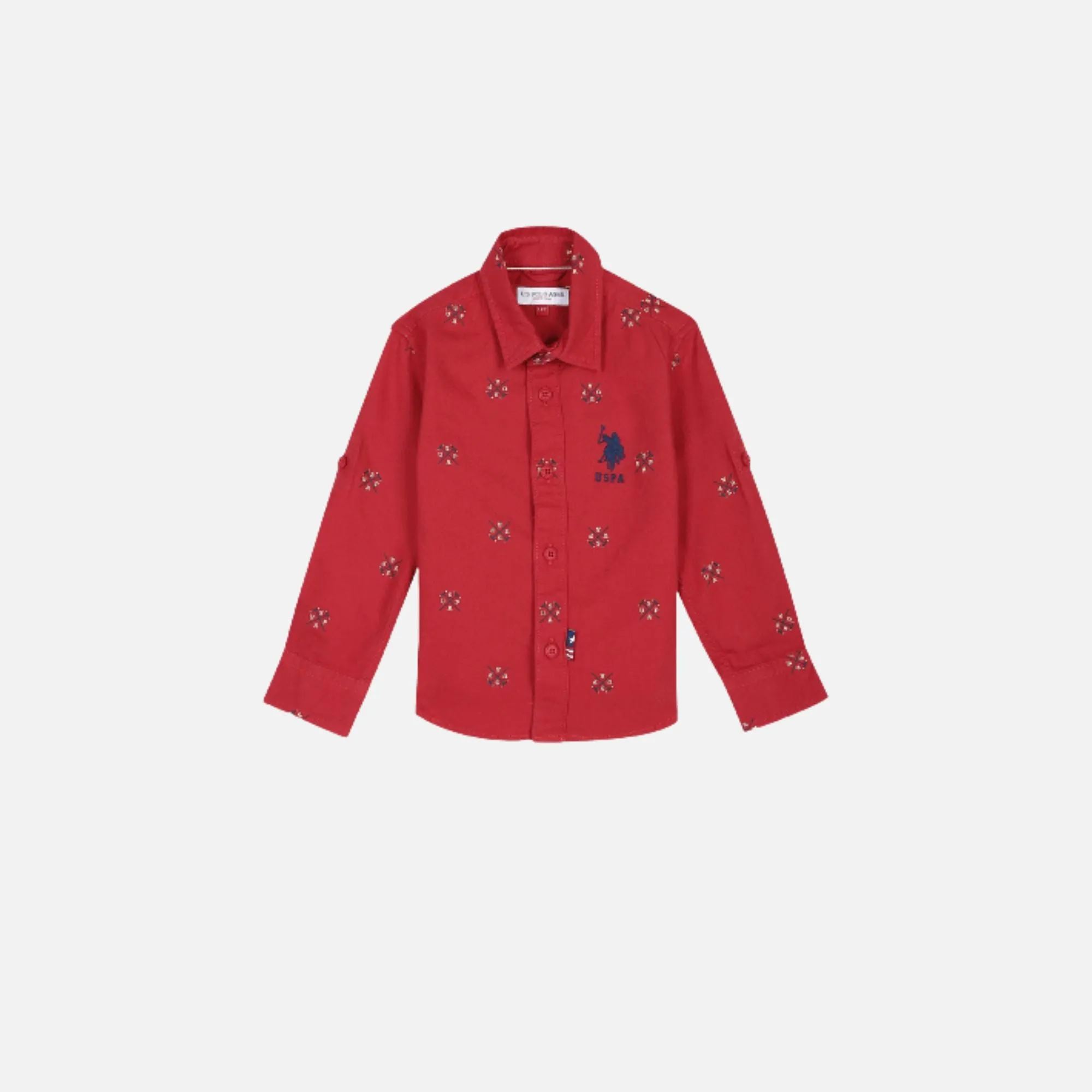 Convertible Sleeve All Over Brand Print Shirt