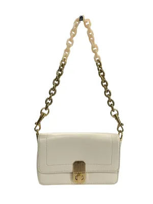 Cream Front Flap Turn-Lock Shoulder Bag