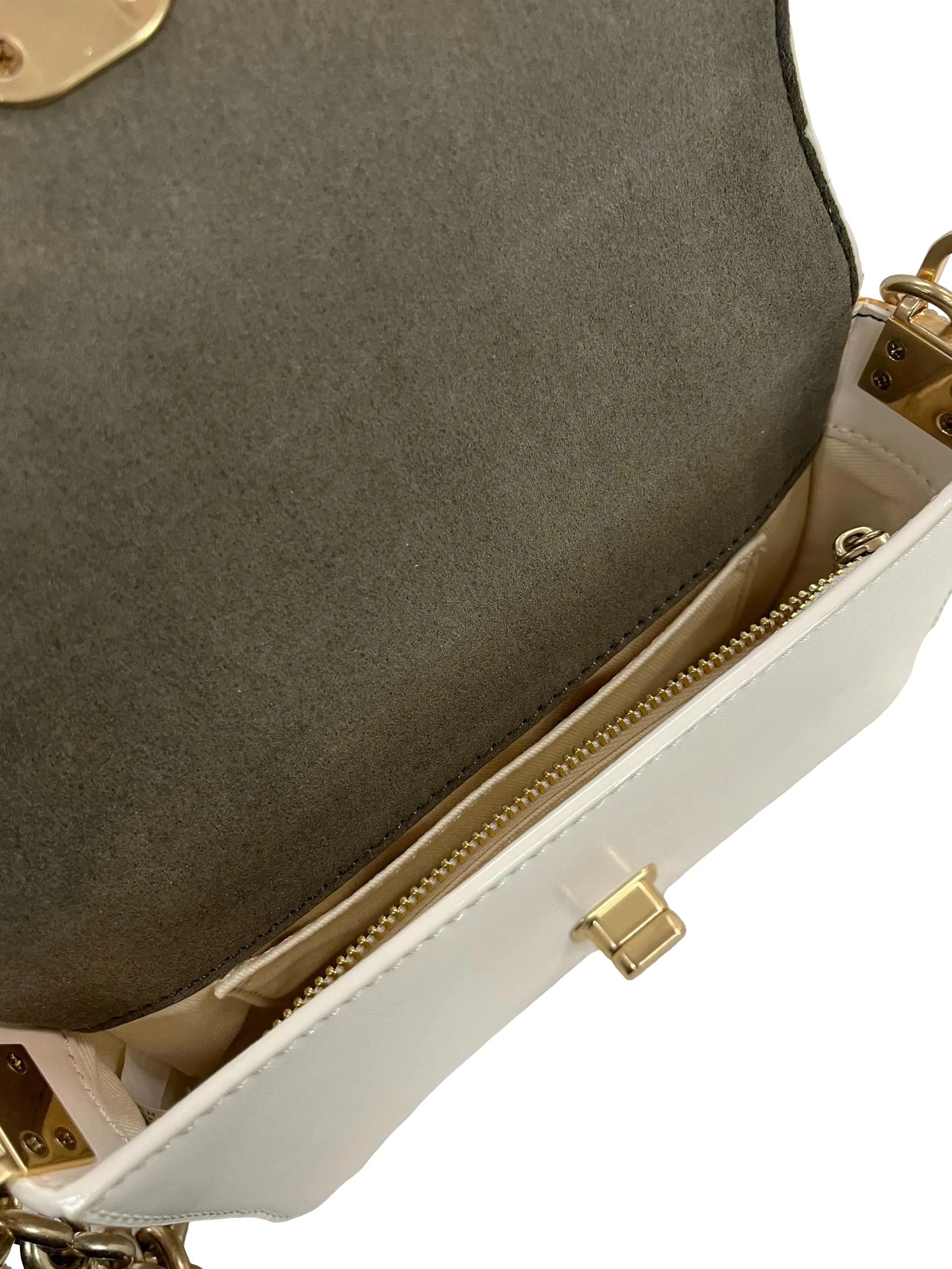 Cream Front Flap Turn-Lock Shoulder Bag