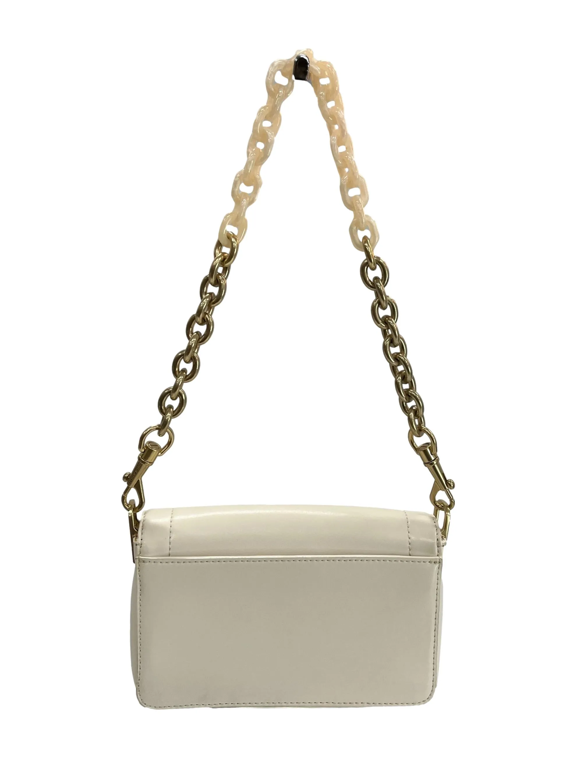 Cream Front Flap Turn-Lock Shoulder Bag