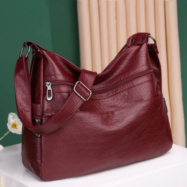 Cyflymder Luxury Pu Leather Messenger Bag Vintage Women Hand Bag Large Soft Casual Hobo Handbag Female Simple Tide Crossbody Shoulder Bags