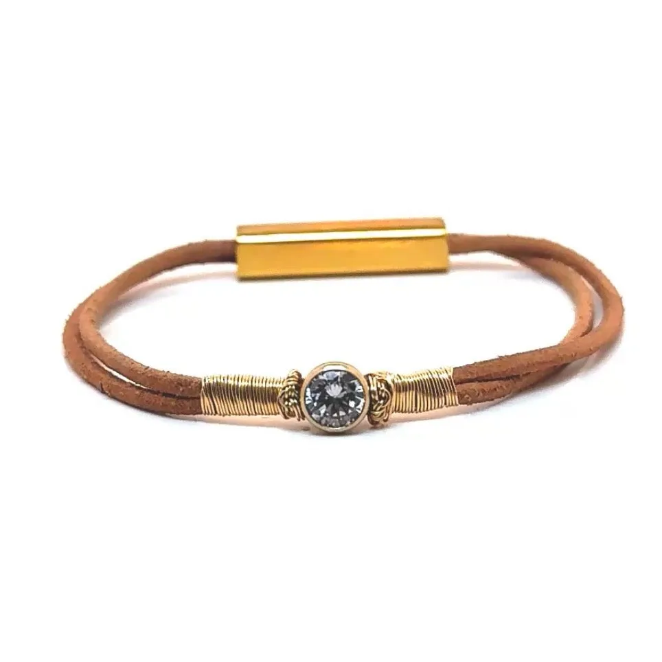 CZ Sparkle Thin Leather Bracelet