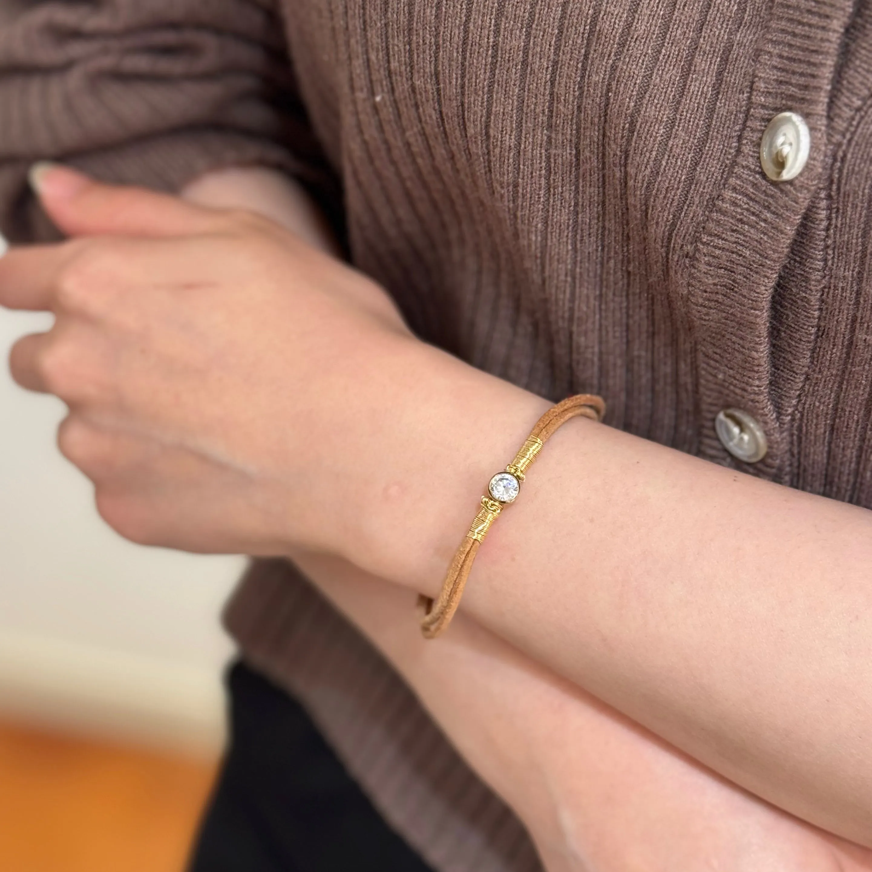 CZ Sparkle Thin Leather Bracelet