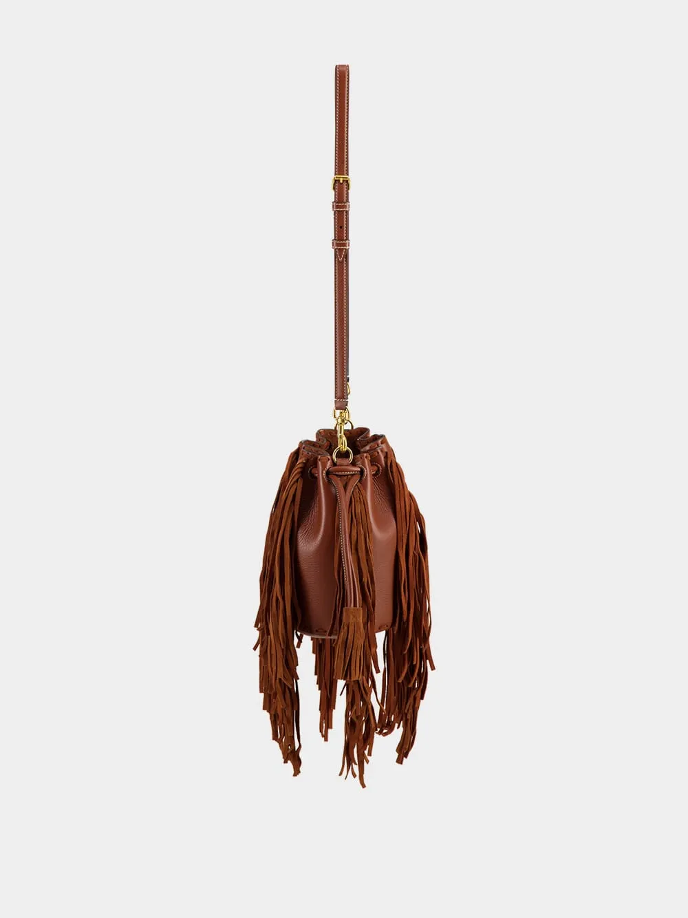 Deep Caramel Fringed Leather Small Shoulder Bag