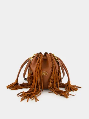 Deep Caramel Fringed Leather Small Shoulder Bag