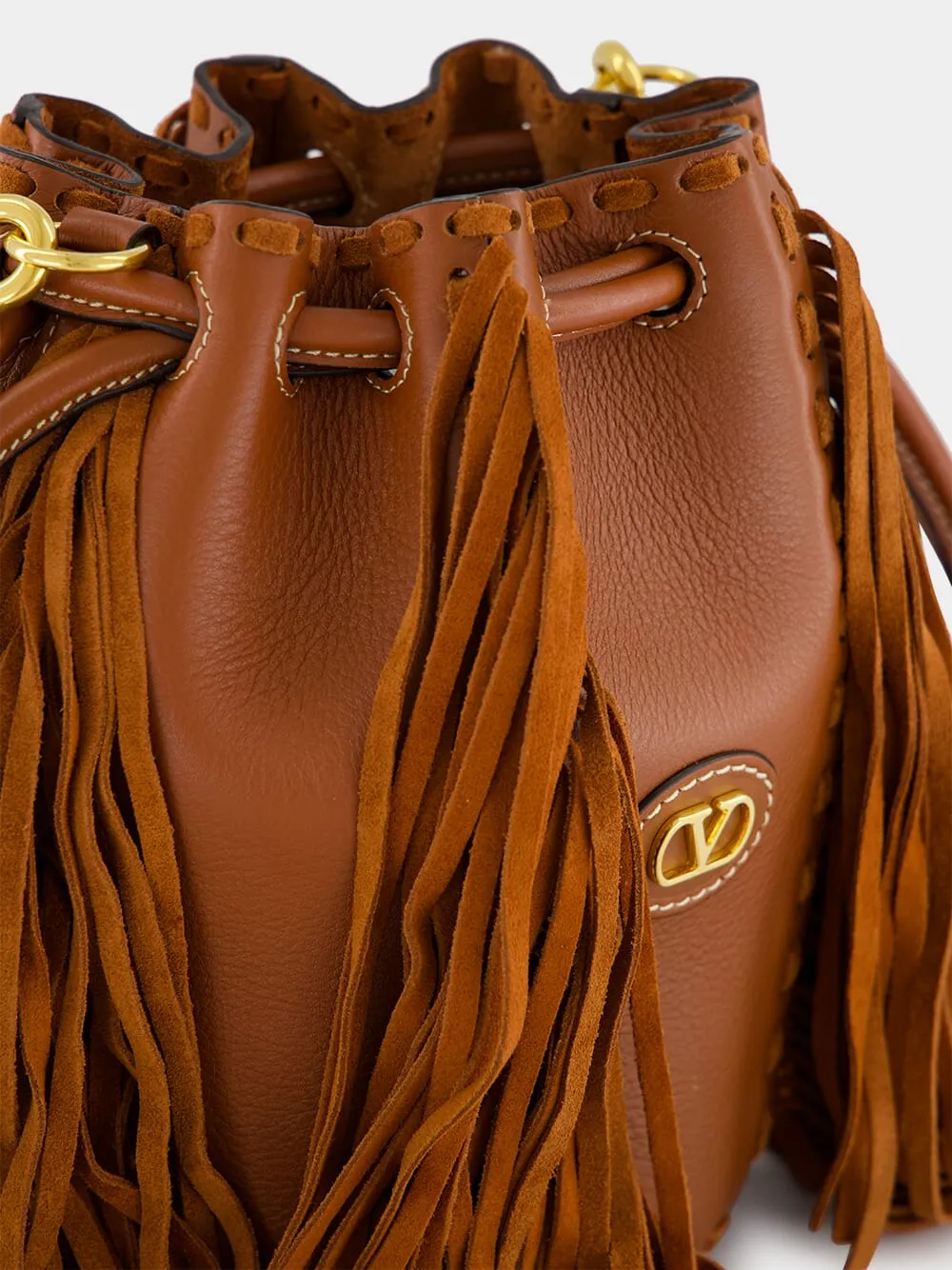 Deep Caramel Fringed Leather Small Shoulder Bag