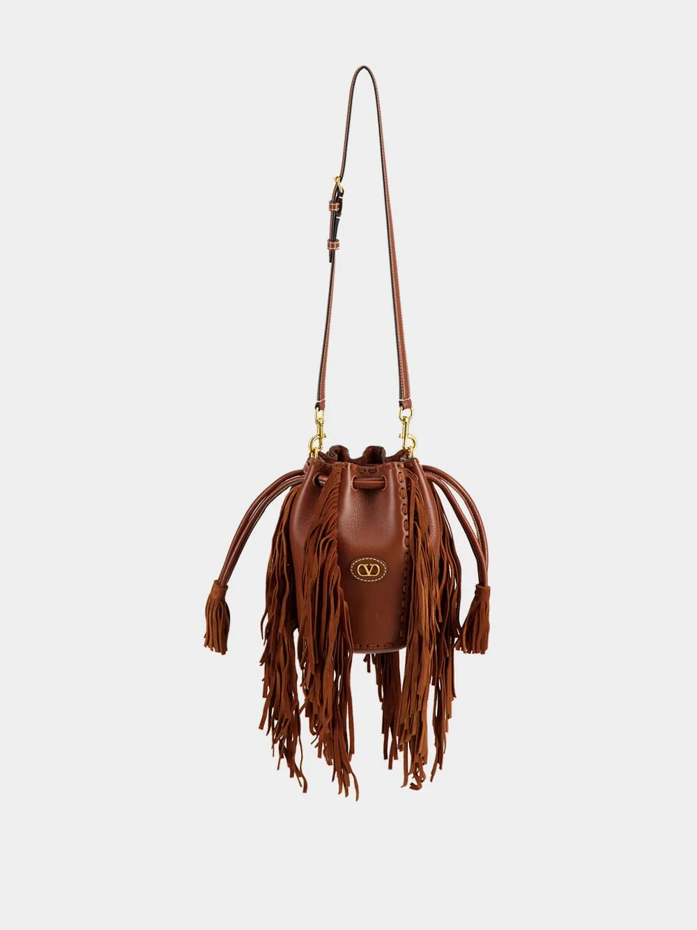 Deep Caramel Fringed Leather Small Shoulder Bag