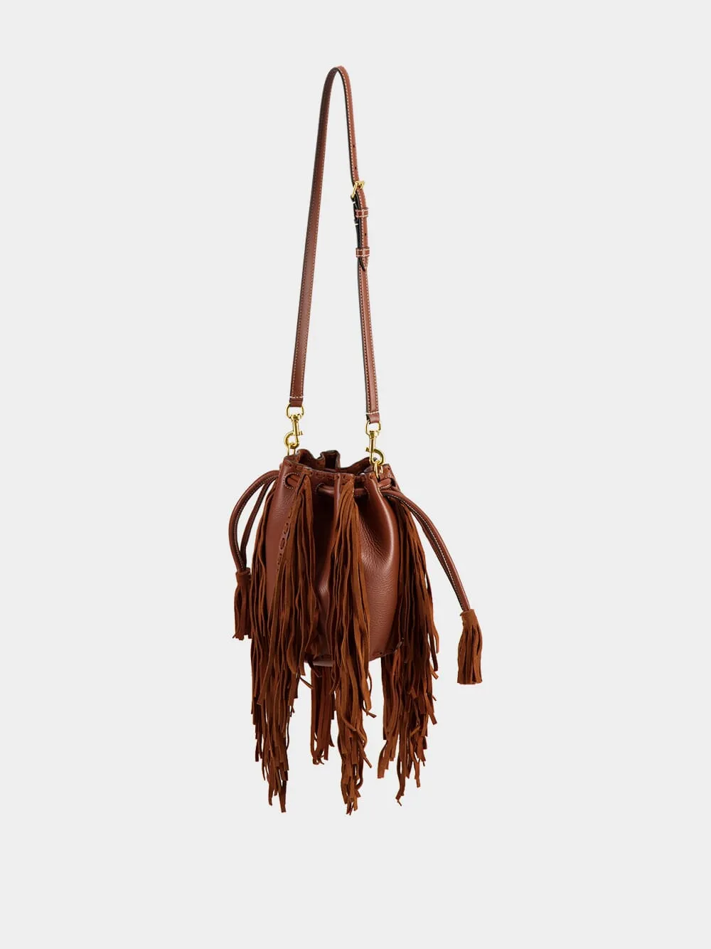 Deep Caramel Fringed Leather Small Shoulder Bag