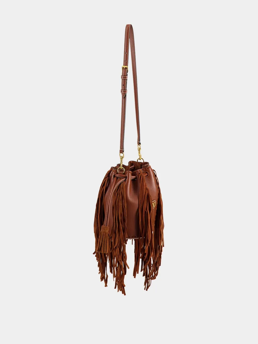 Deep Caramel Fringed Leather Small Shoulder Bag