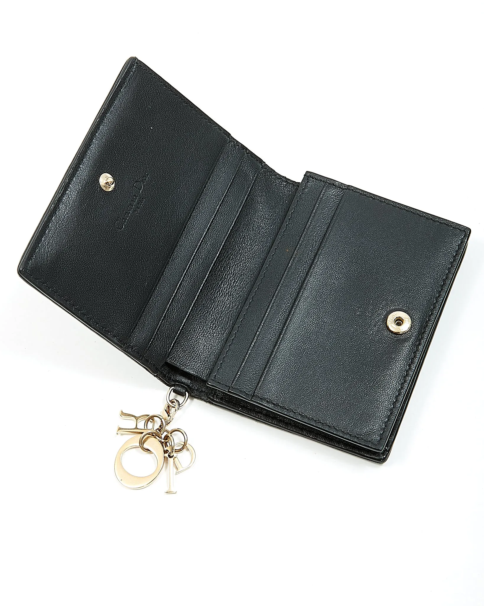 Dior Black Leather Cannage Lady Dior Mini Wallet