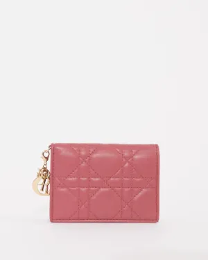 Dior Raspberry Cannage Calfskin Leather Lady Dior Flap Card Holder